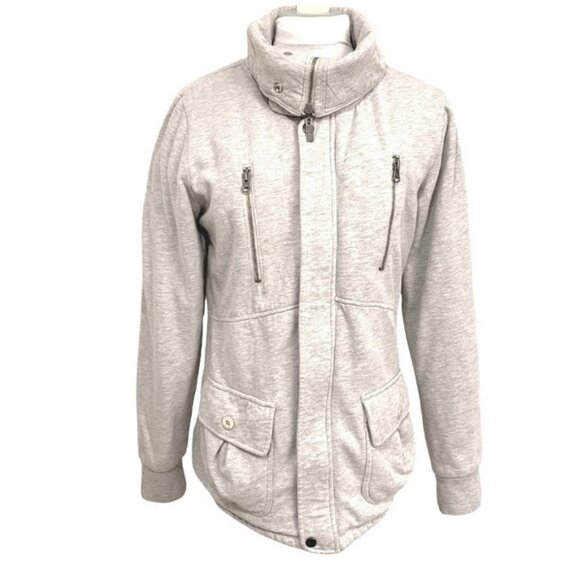 Roxy cozy med weight grey jacket with snap detail and front zip. Women’s size L - Picture 3 of 9